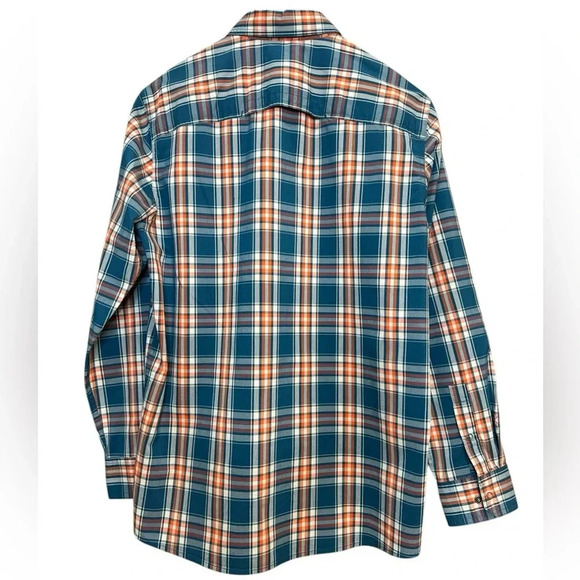 Wrangler Outdoor Blue Orange Plaid Llng Sleeves e Snap Button Size M - Picture 2 of 6